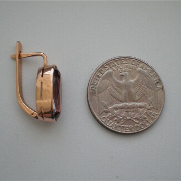 Vintage Russian Russia USSR 14K 583 Rose Pink Gold Alexandrite Dangle EARRINGS - Picture 8 of 8